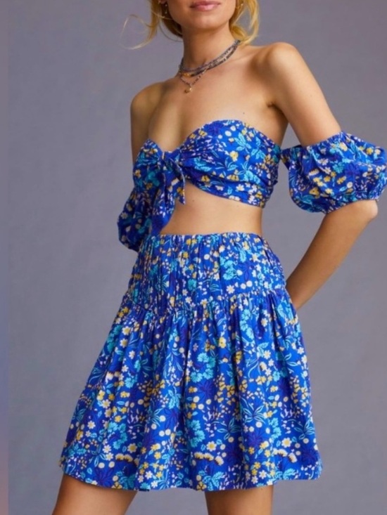 Anthropologie Other - Anthropologie Blue Floral Tiered Mini Skirt and top! Size medium
